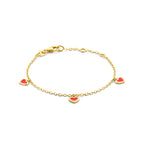 Armband Herzen rot Emaille 11 - 12 - 13 cm 14K Gelbgold