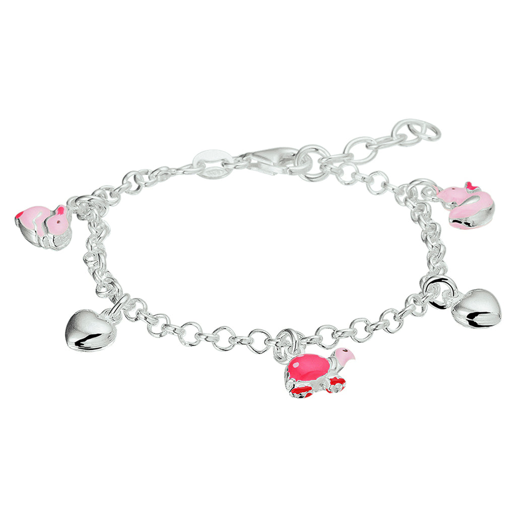 armband hart en dieren emaille 13 + 2 cm zilver wit