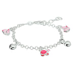 armband hart en dieren emaille 13 + 2 cm zilver wit