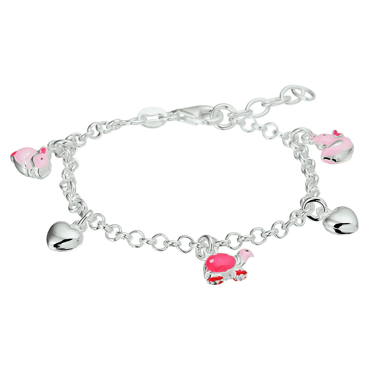armband hart en dieren emaille 13 + 2 cm zilver wit