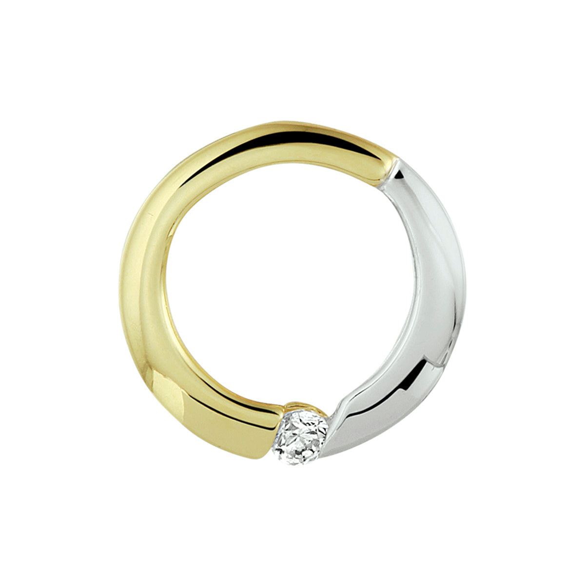 hanger rondje zirkonia bicolor gestift 15 mm 14K geelgoud