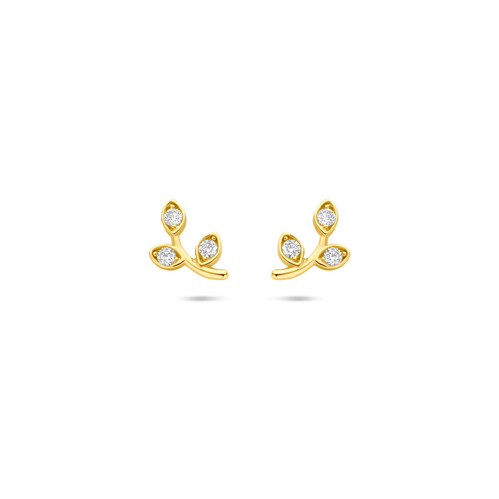 oorknoppen blad zirkonia 7,5 mm 14K geelgoud