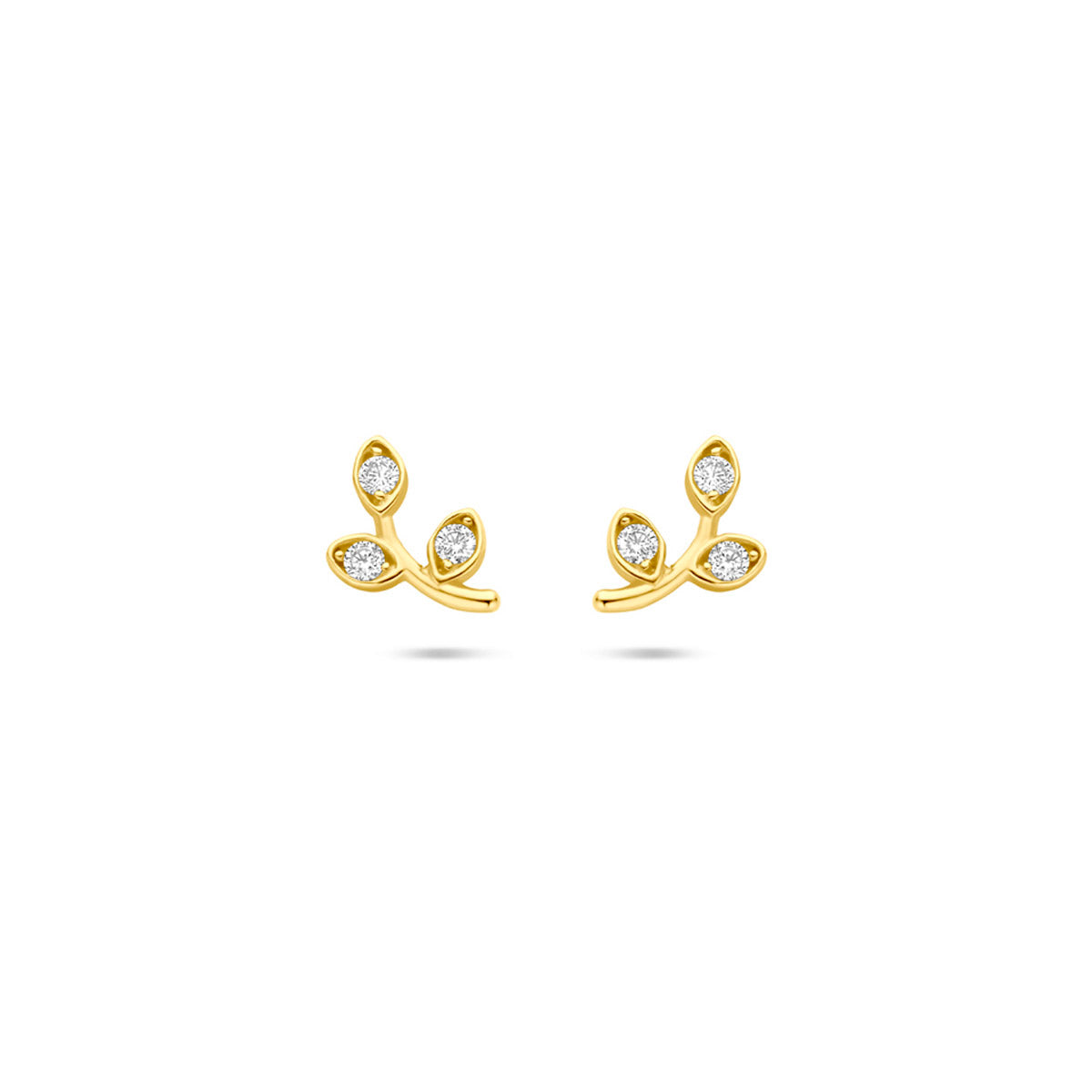 oorknoppen blad zirkonia 7,5 mm 14K geelgoud