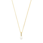 collier zirkonia en parel 42 - 45 cm 14K geelgoud