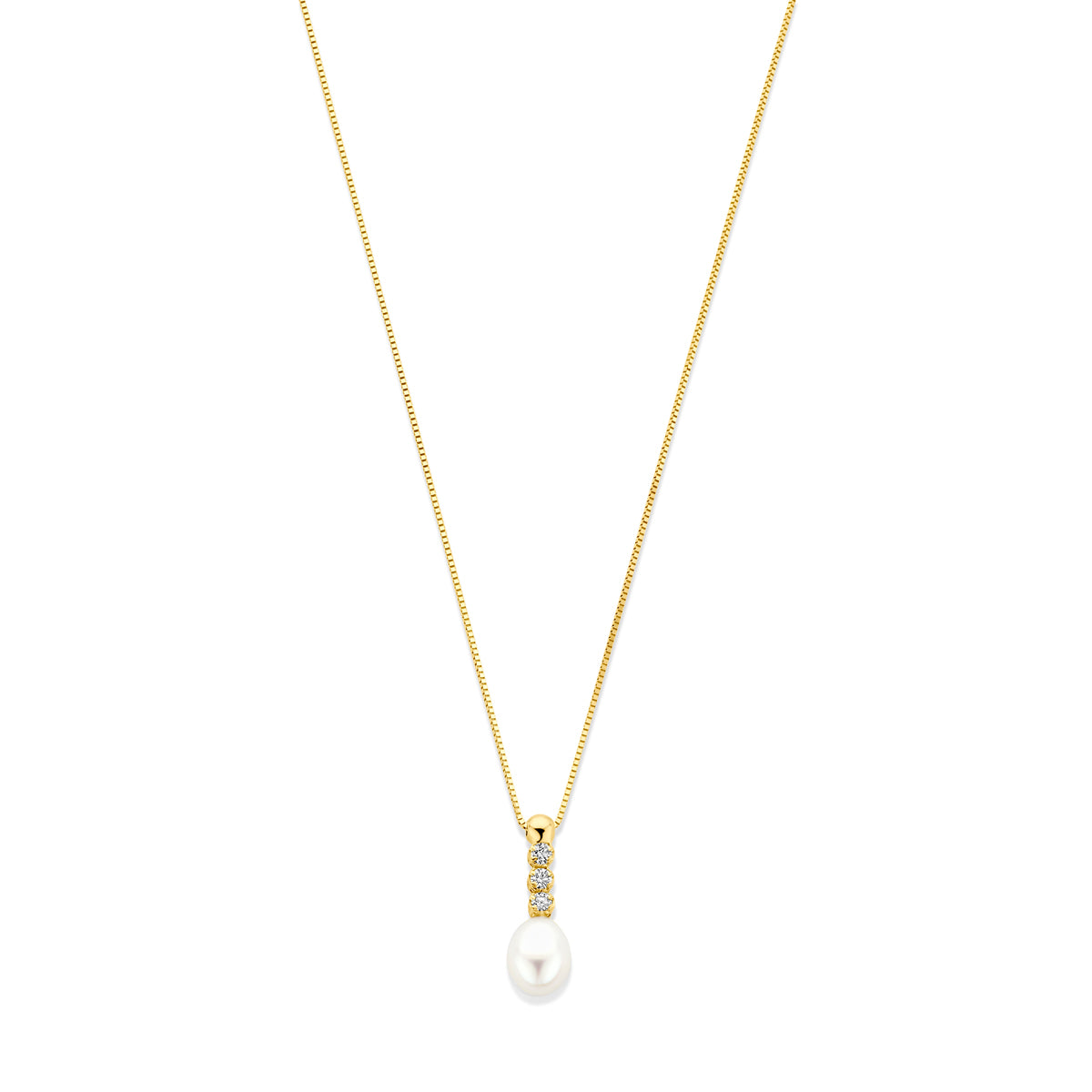 collier zirkonia en parel 42 - 45 cm 14K geelgoud