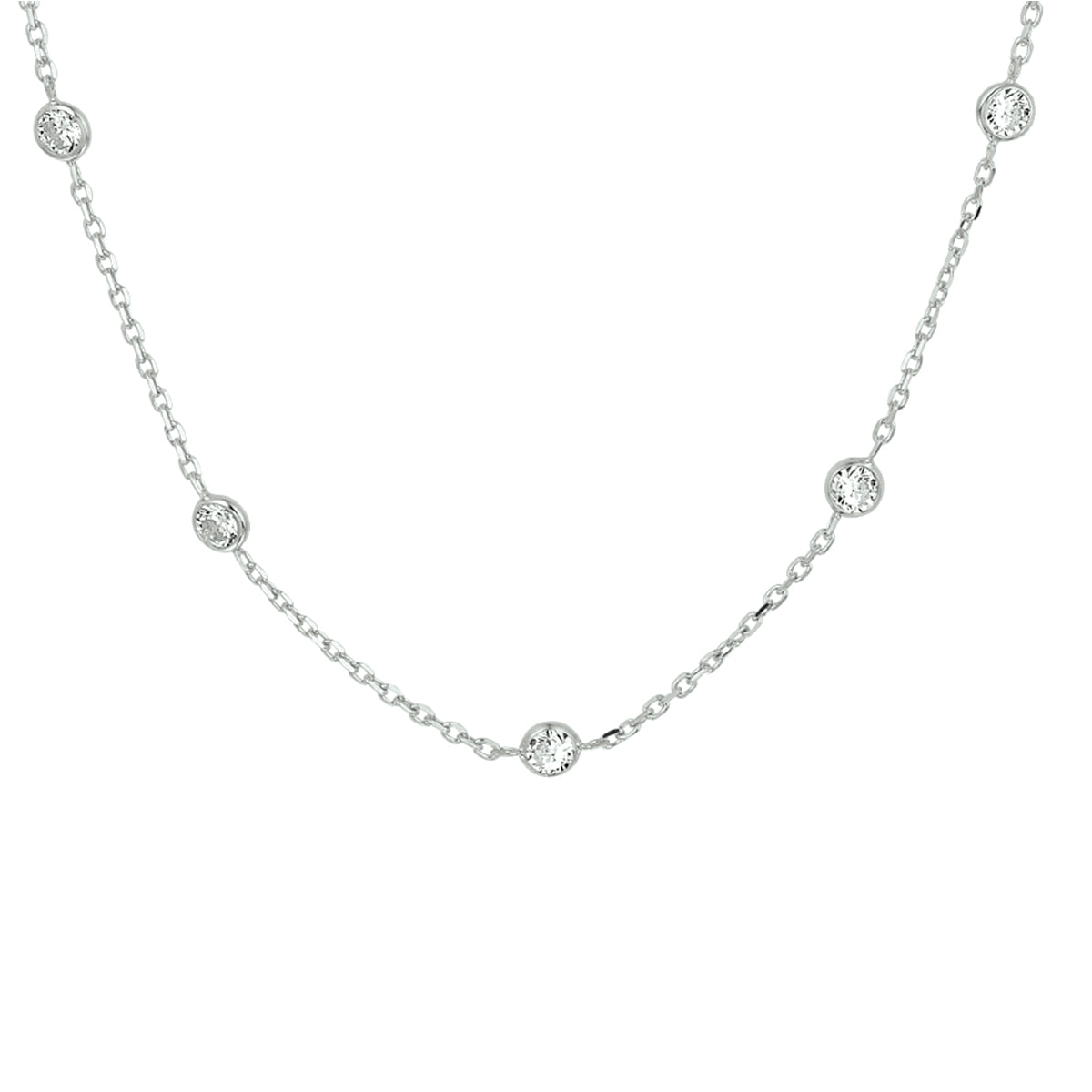Zirkonia-Halskette 40 + 4 cm Silber rhodiniert