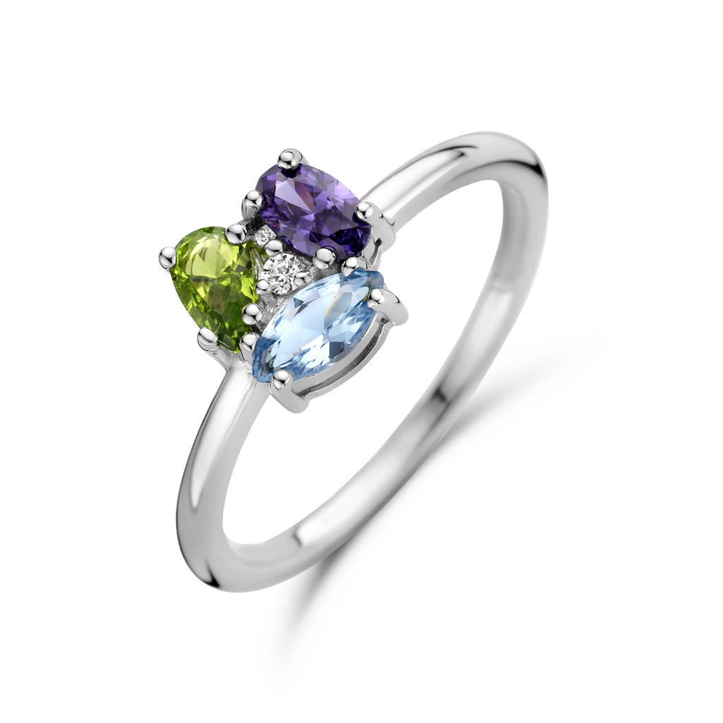 Ring Zirkonia und synth. Edelsteine Silber rhodiniert