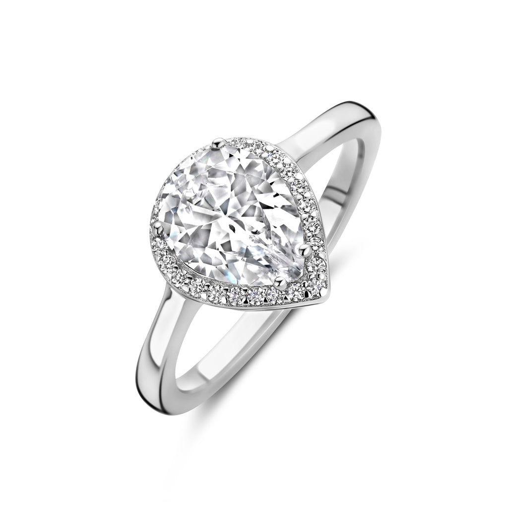Ring weiß Zirkonia Halo Silber rhodiniert