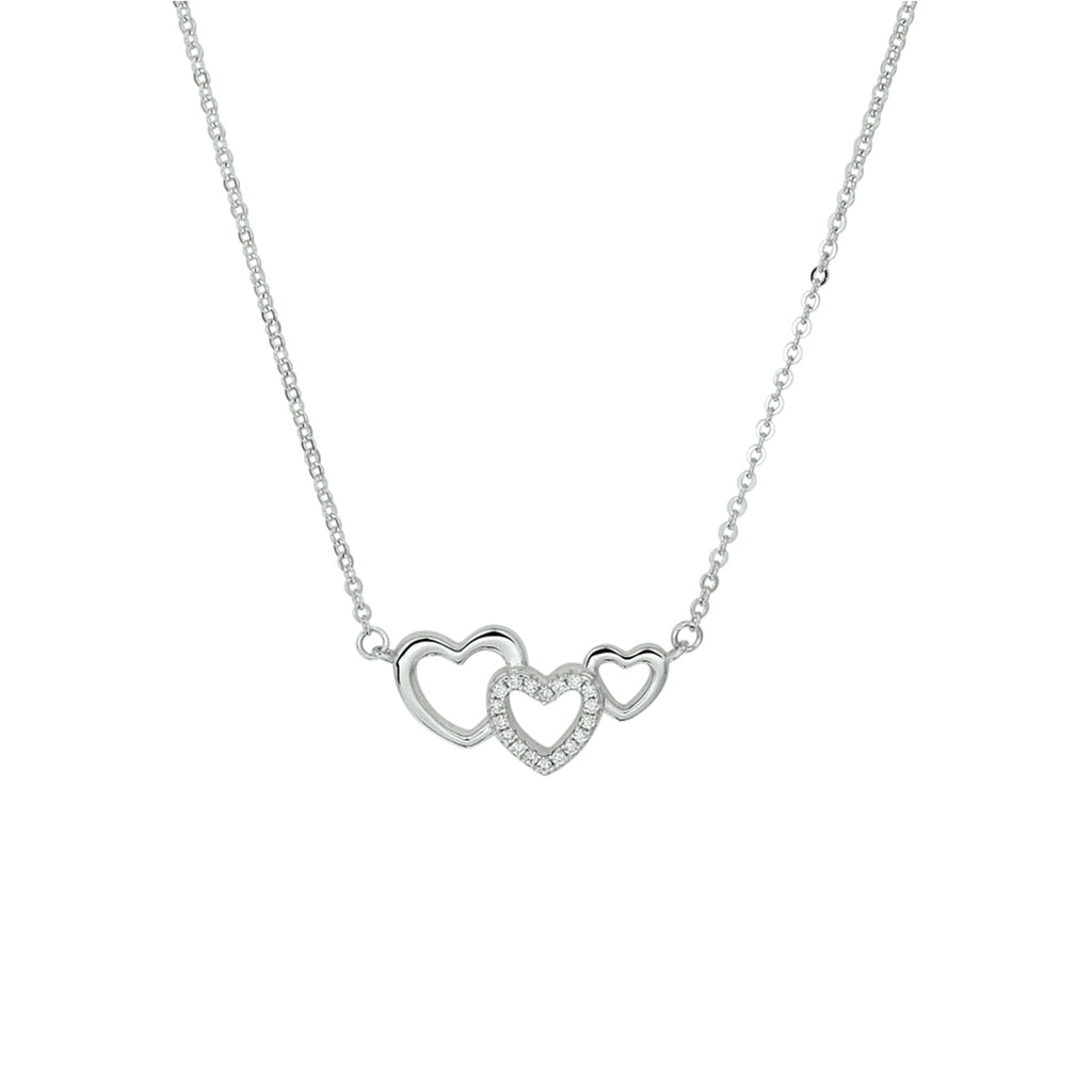 Halskette Herzen und Zirkonia 40 + 4 cm Silber rhodiniert
