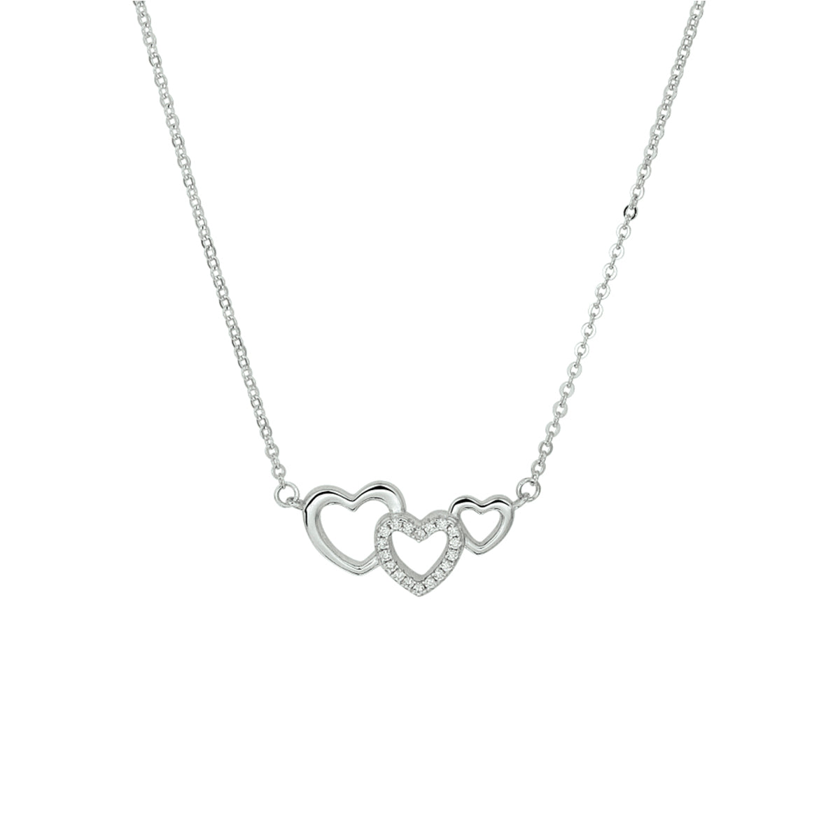 Halskette Herzen und Zirkonia 40 + 4 cm Silber rhodiniert