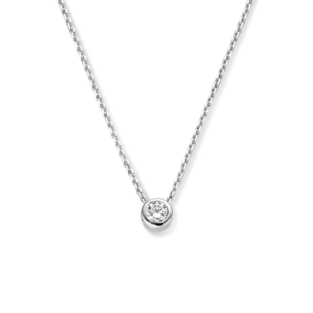 Halskette mit Geburtsstein Zirkonia 41 + 4 cm Silber rhodiniert
