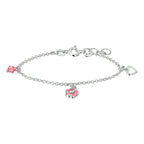 armband bloem en roze zirkonia 13 + 2 cm zilver wit