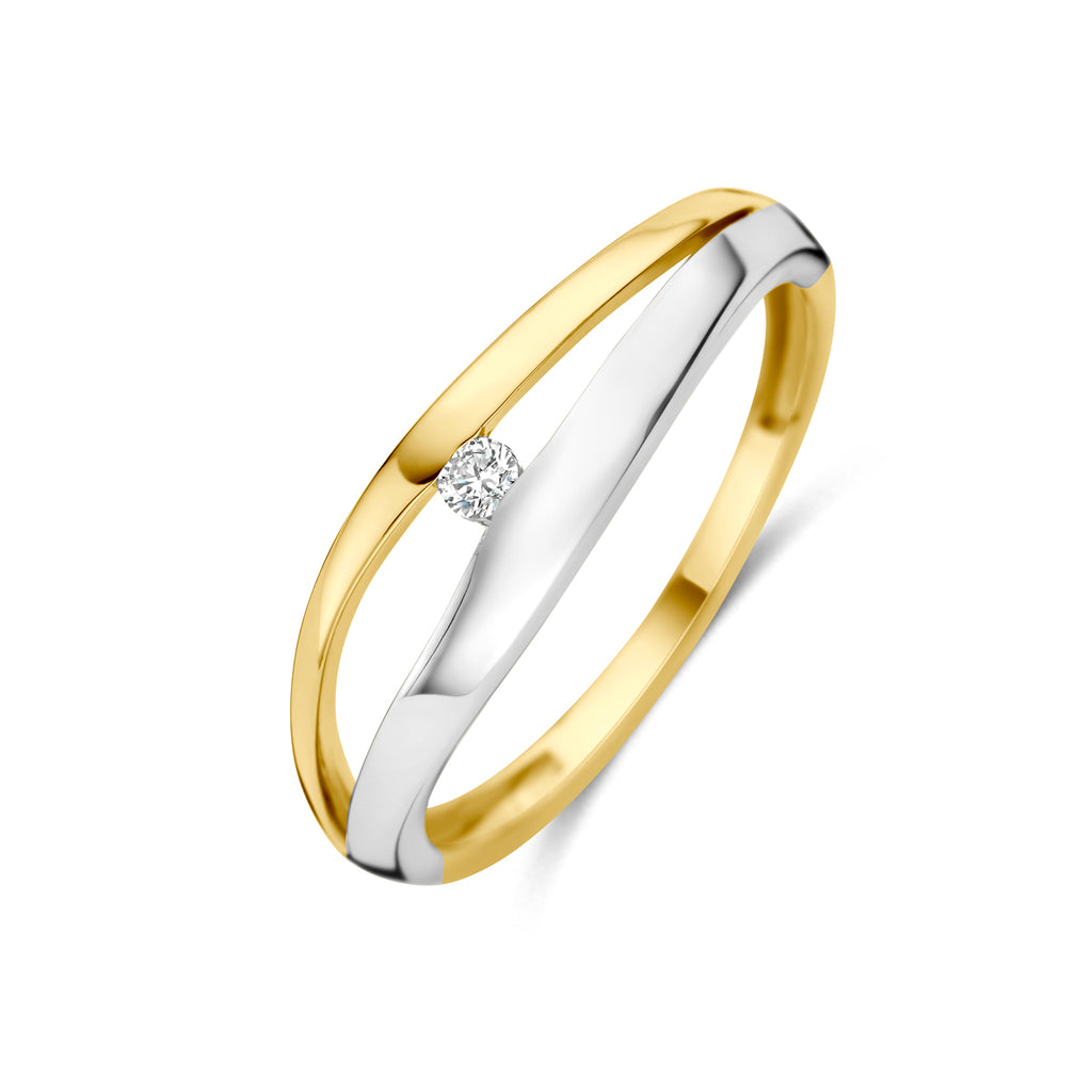 ring lab grown diamant 0.04ct f vs 14K bicolor goud geel/wit