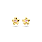 oorknoppen bloem roze zirkonia 14K geelgoud