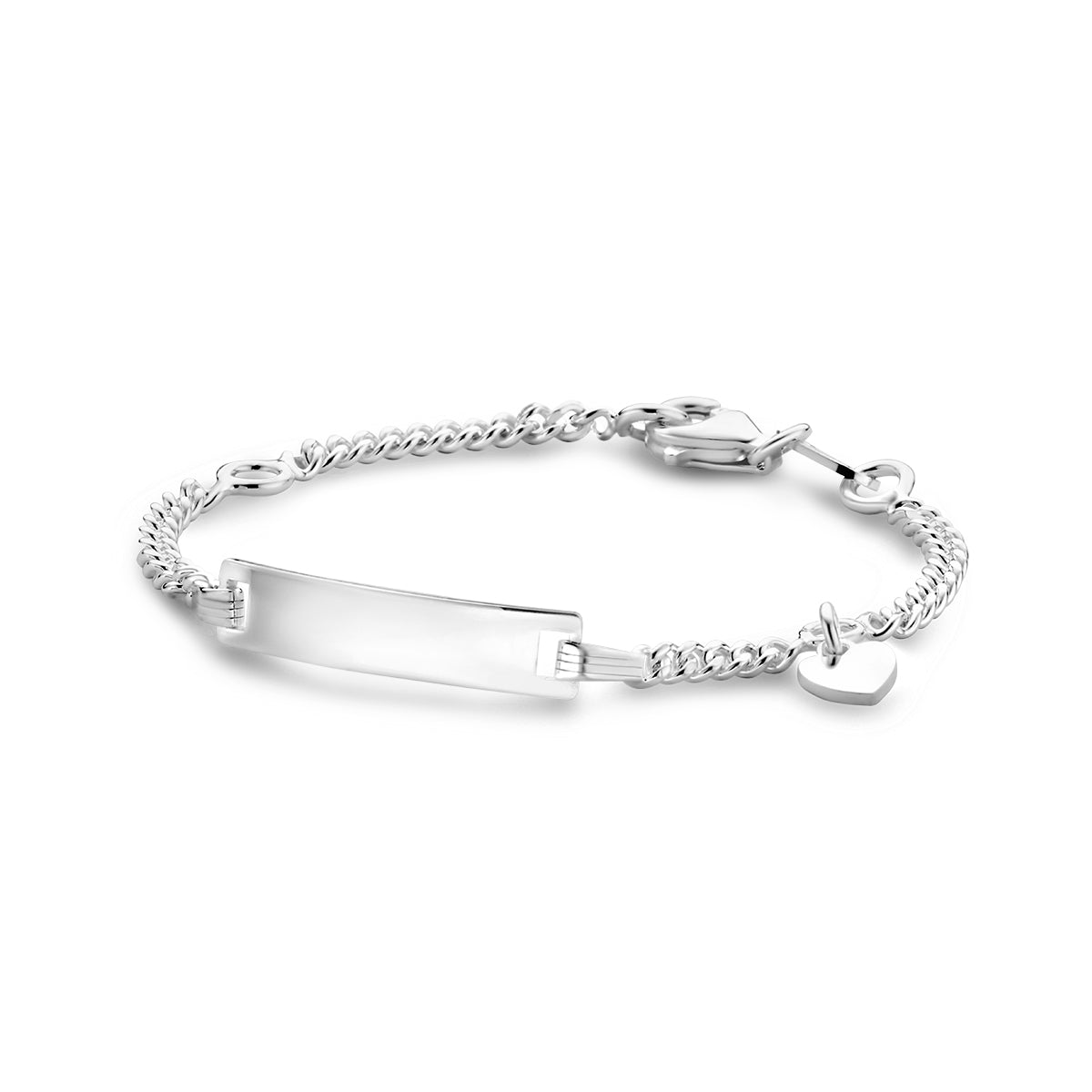 Gravurarmband Herz Gourmette 4 Seiten geschliffene Platte 4,2 mm Silber Weiß