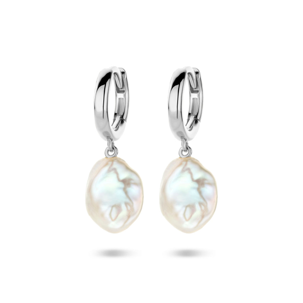 klapoorringen barok parel 24 mm zilver gerhodineerd