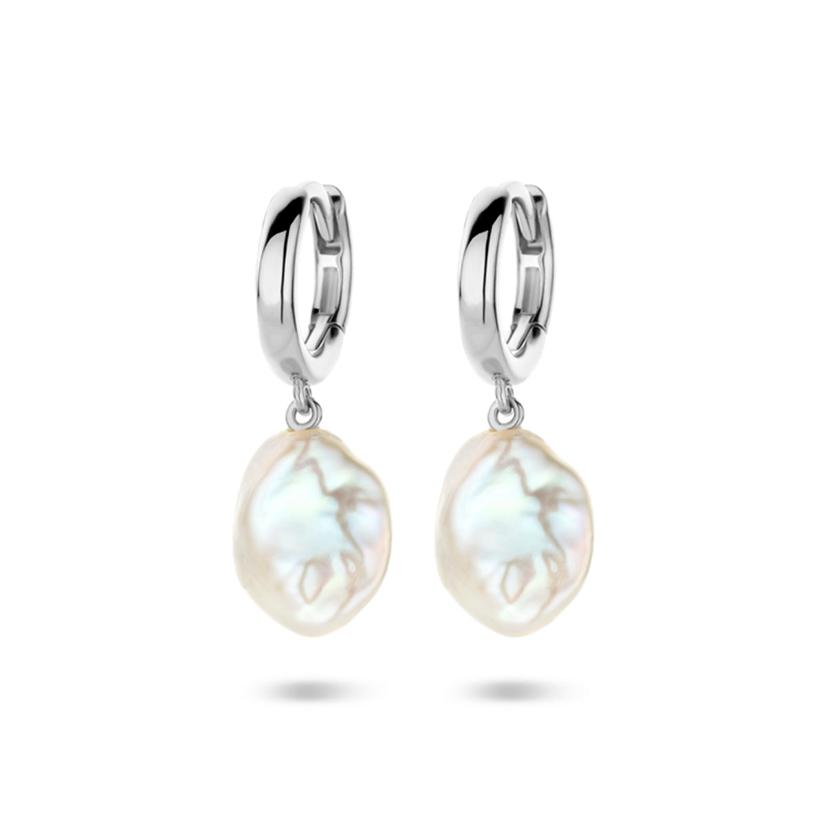 klapoorringen barok parel 24 mm zilver gerhodineerd