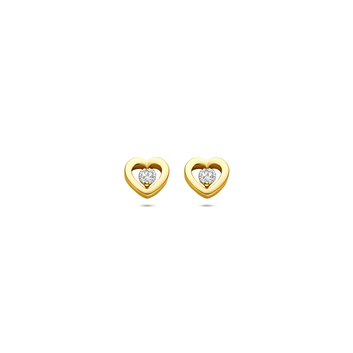 oorknoppen hartjes diamant 0.10ct (2x 0.05ct) h si 5,5 mm 14K geelgoud