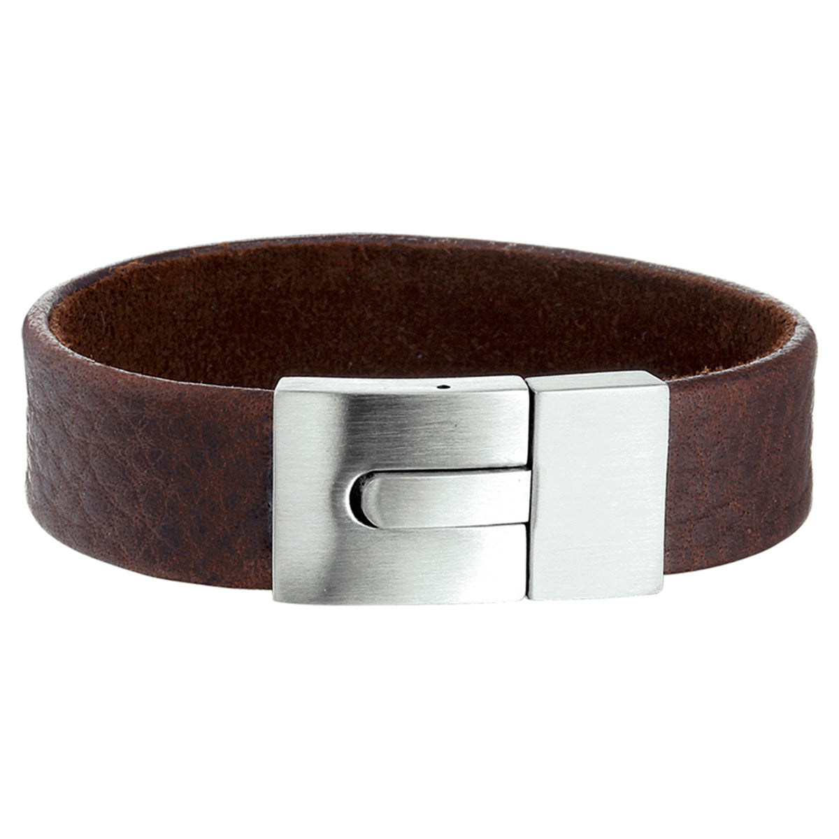 Armband Leder matt 15 mm 21 cm Edelstahl