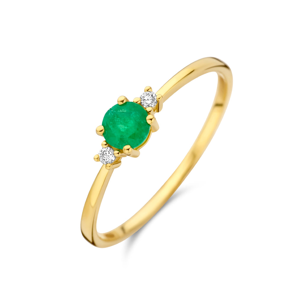 Ring Trilogie Smaragd und Diamant 0,03 ct (2x 0,015 ct) h p1 14 K Gelbgold