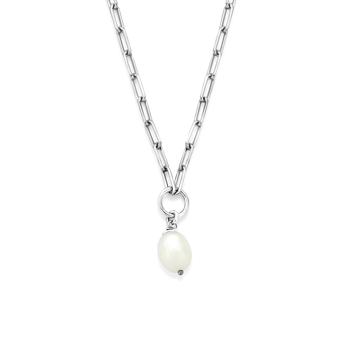 collier parel 40,5 + 5 cm zilver gerhodineerd
