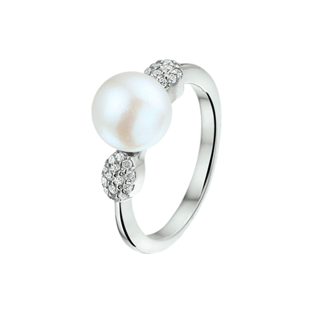 Ring Perle und Zirkonia Silber rhodiniert