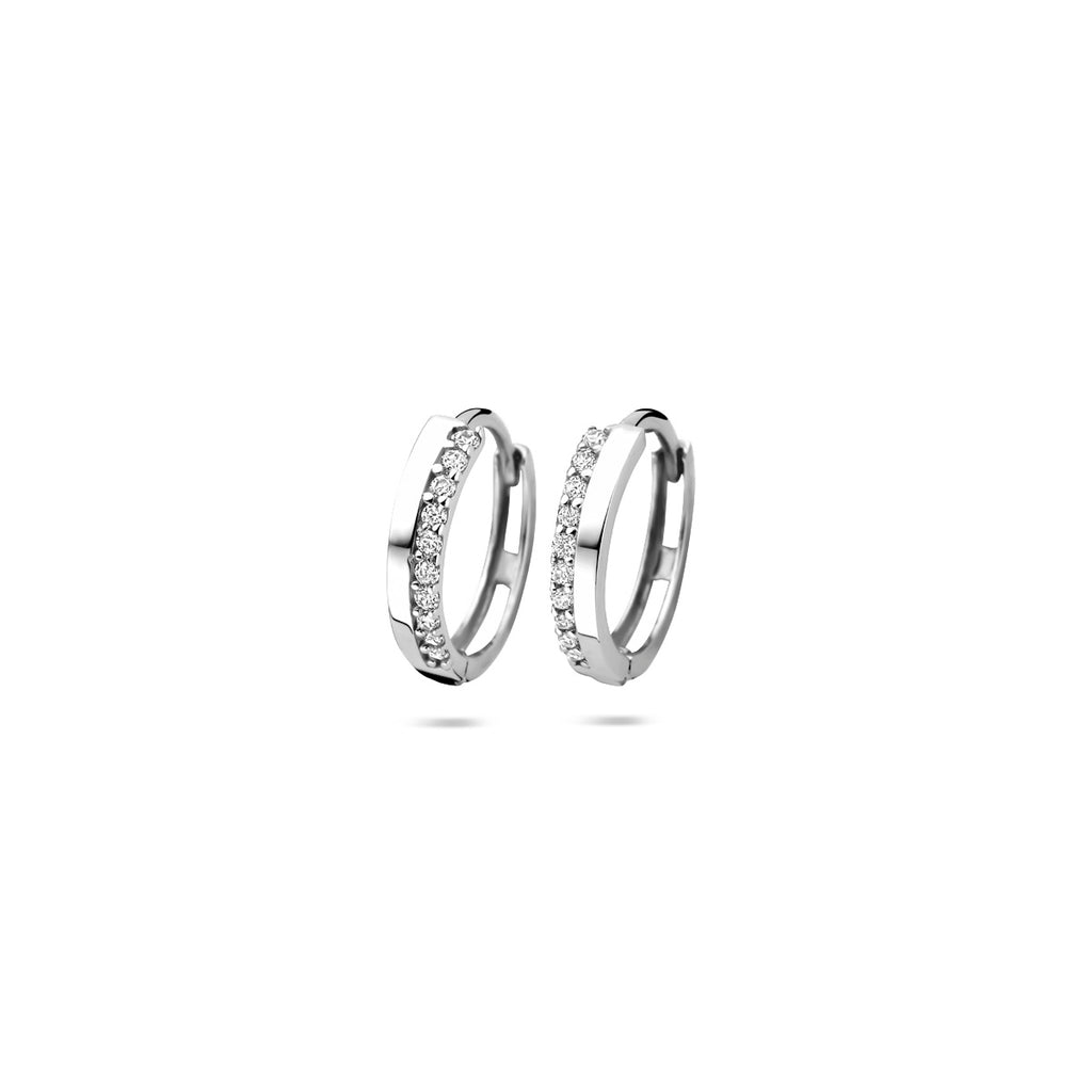 klapoorringen zirkonia 14K witgoud