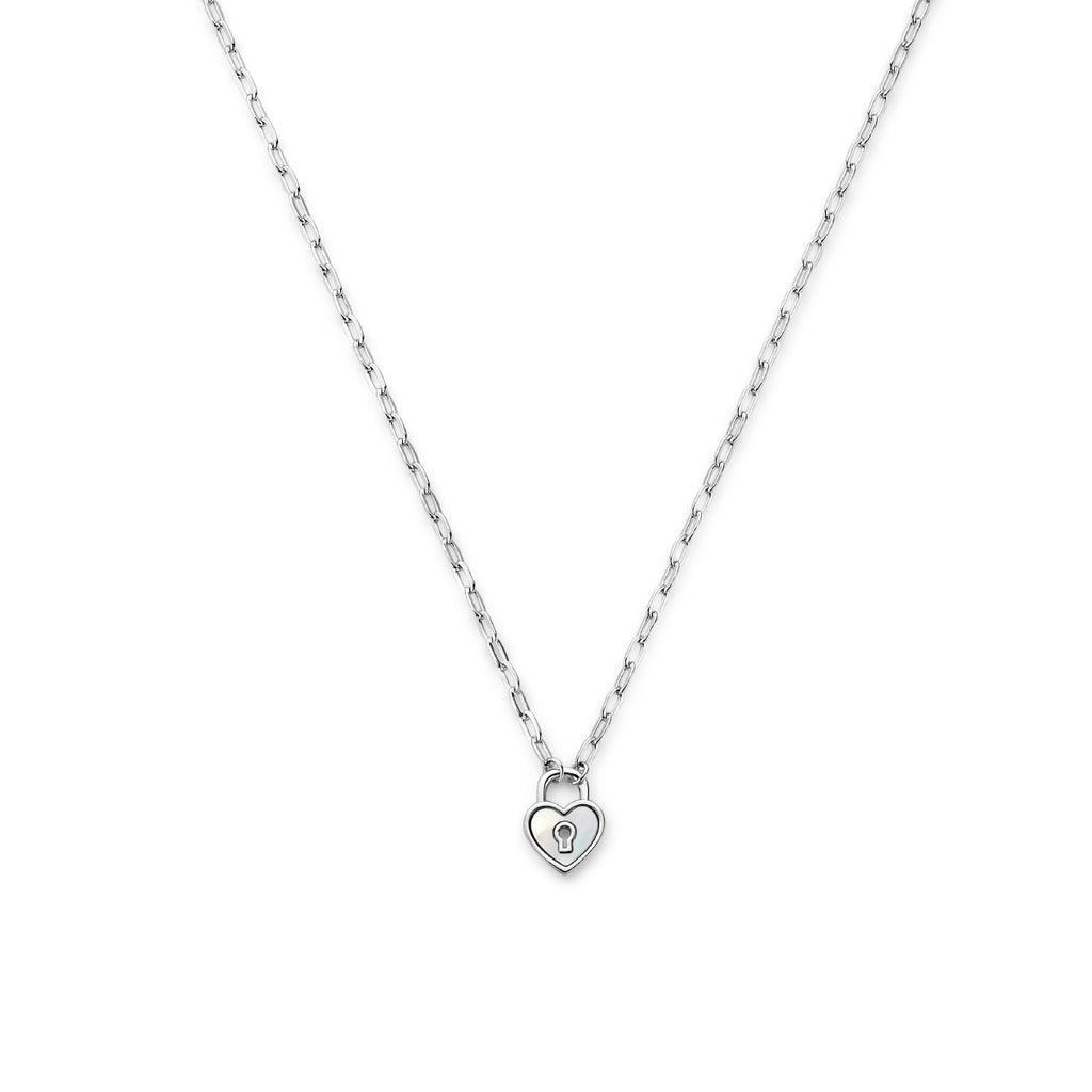 Halskette Herz und Schloss Perlmutt 41 + 4 cm Silber rhodiniert