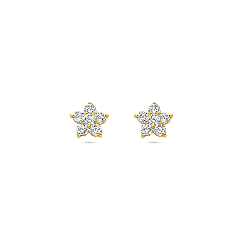 oorknoppen bloem zirkonia 14K geelgoud