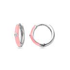 Ohrhänger aus Zirkonia und rosa Emaille, Silber rhodiniert