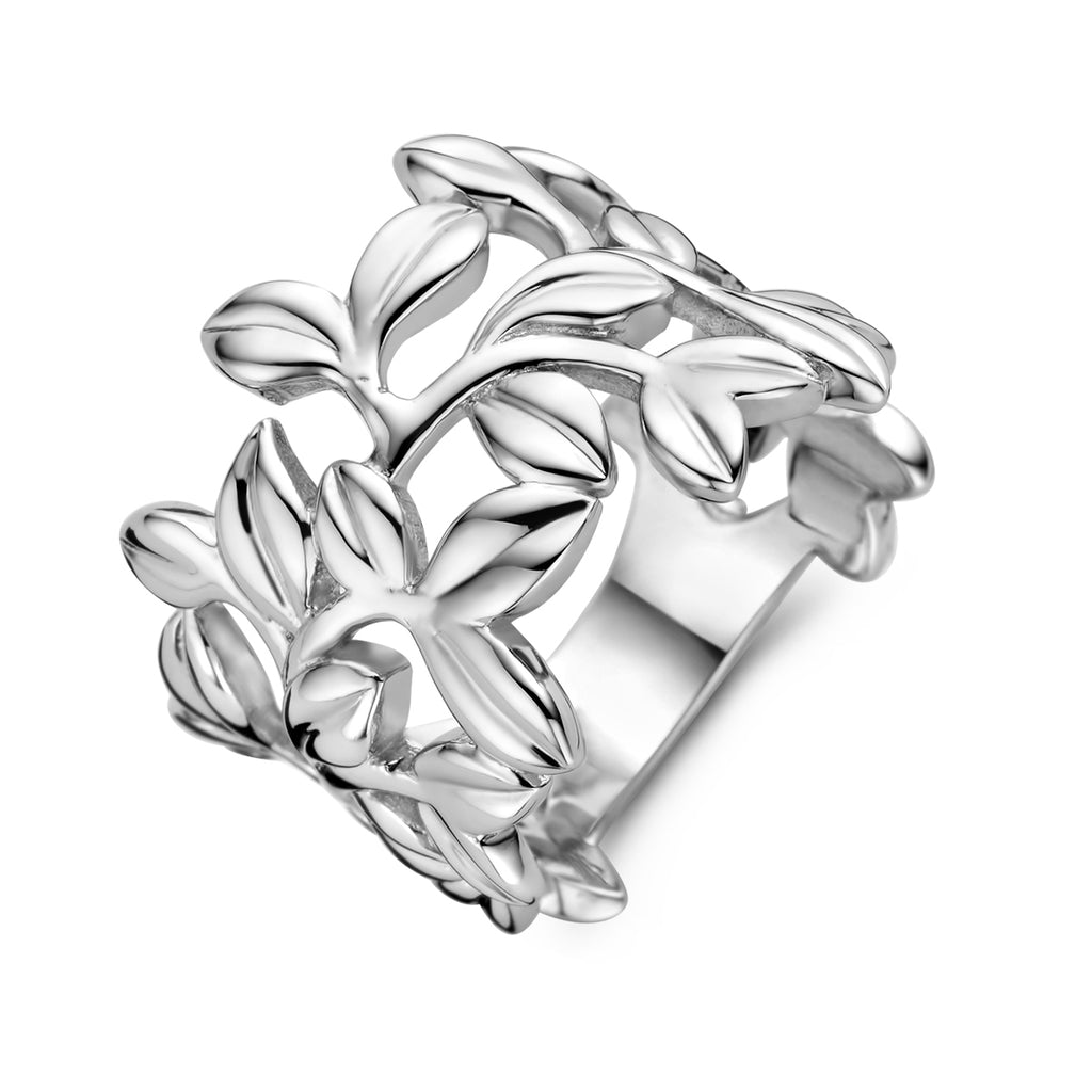 ring bladeren zilver gerhodineerd