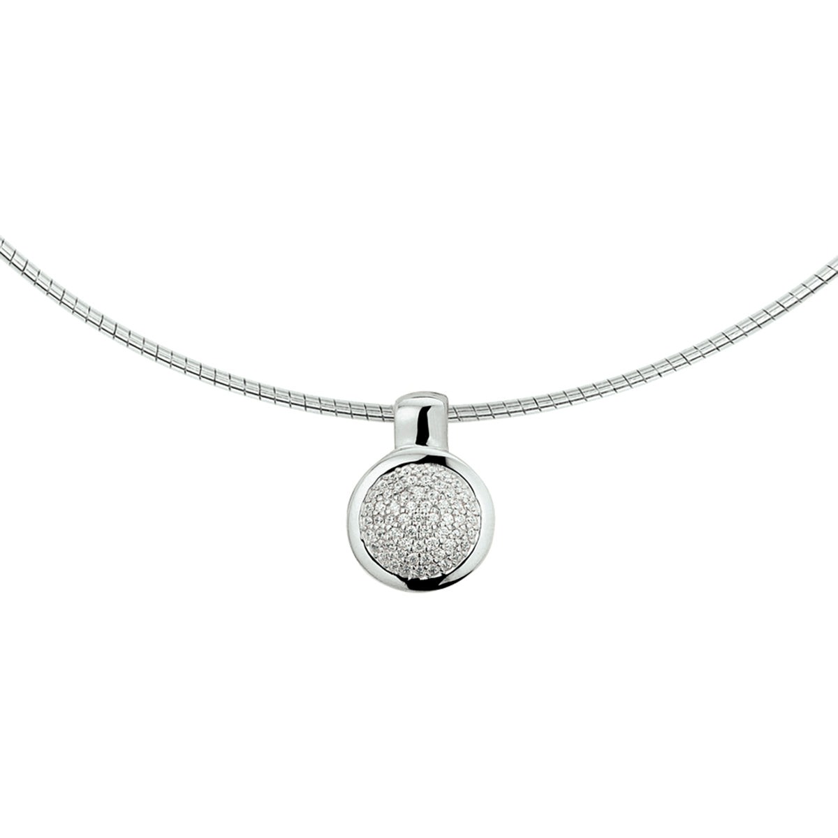 Halskette runder Zirkonia 42 + 3 cm Silber rhodiniert