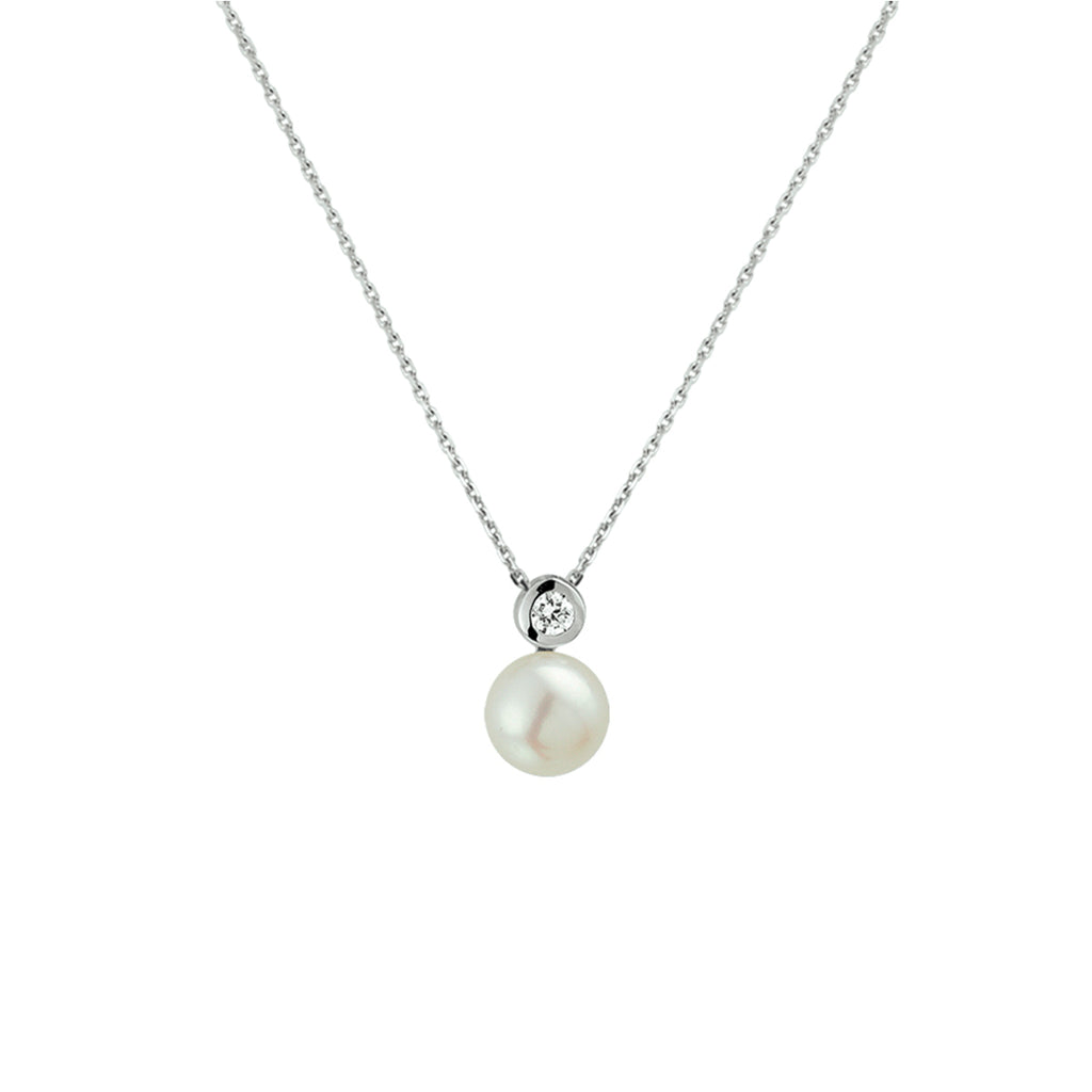 Halskette Perle und Zirkonia 41 + 4 cm Silber rhodiniert