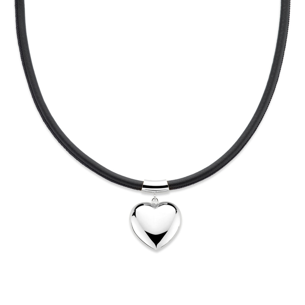 collier hart 38 + 6 cm zilver gerhodineerd met rubber/nylon/leer