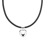 collier hart 38 + 6 cm zilver gerhodineerd met rubber/nylon/leer
