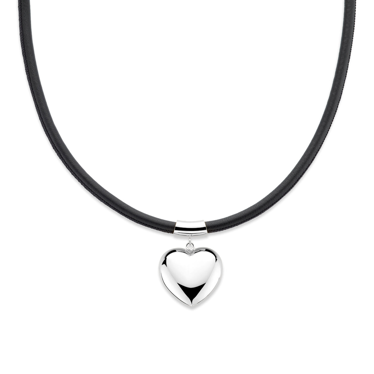 collier hart 38 + 6 cm zilver gerhodineerd met rubber/nylon/leer