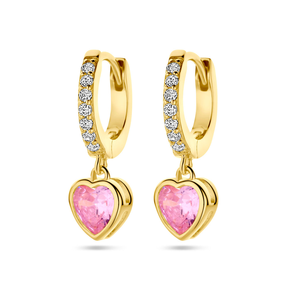 oorringen hart roze en wit zirkonia 1 micron zilver verguld (geel)