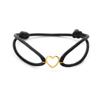 Armband schwarz Satin Herz 13 - 26 cm 14K Gold mit Gummi/Nylon/Leder