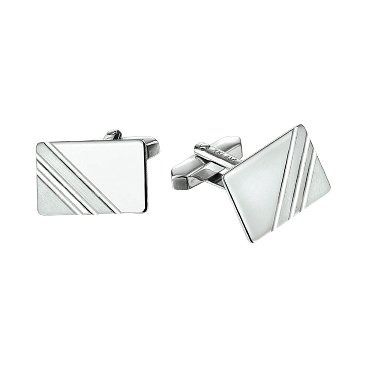 Manschettenknöpfe poly/matt diamantiert, Silber rhodiniert