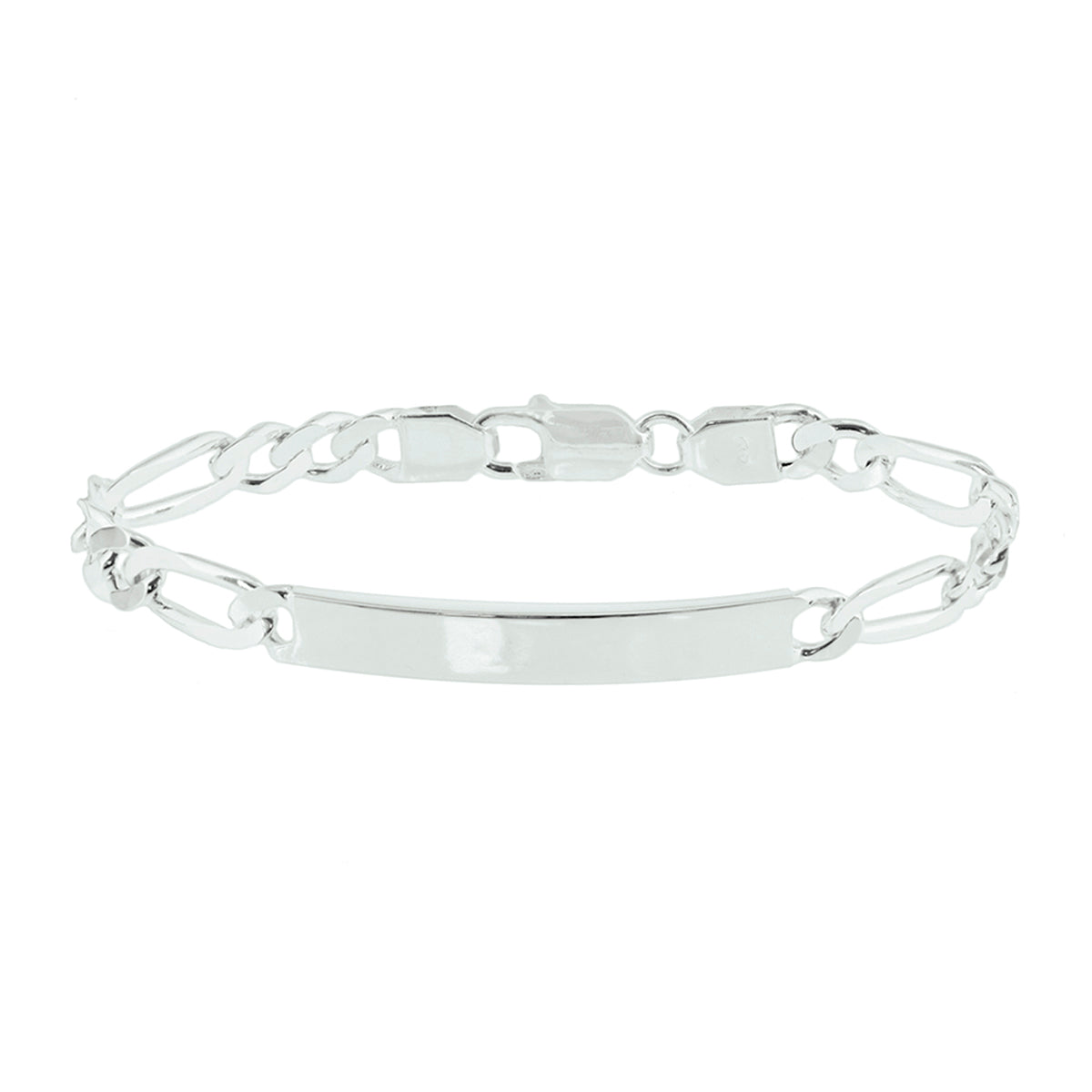 graveerarmband figaro plaat 6,3 mm 19 cm zilver wit