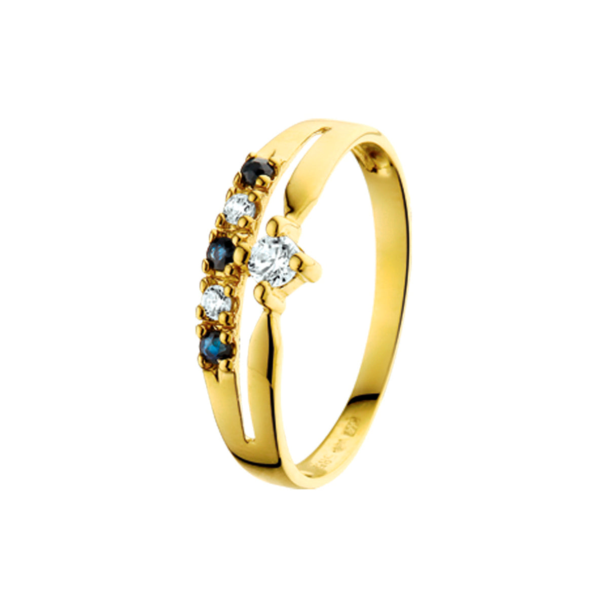 Ring Saphir und Zirkonia 14K Gelbgold