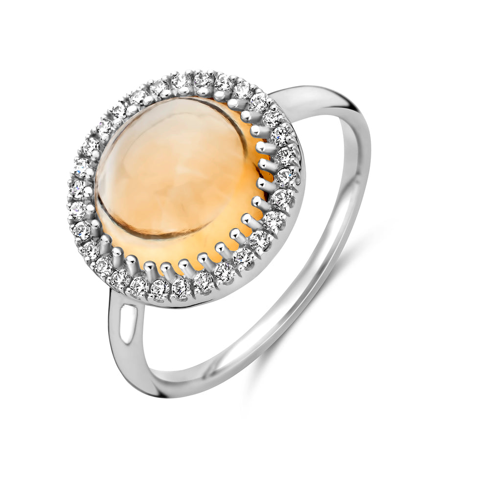 ring citrien en zirkonia halo zilver gerhodineerd