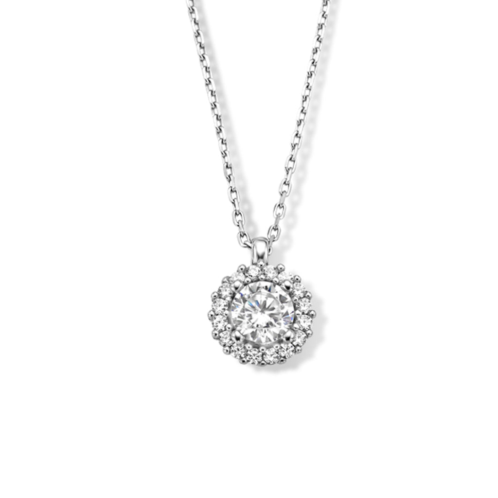 Zirkonia-Halskette 41 + 4 cm Halo-Silber rhodiniert
