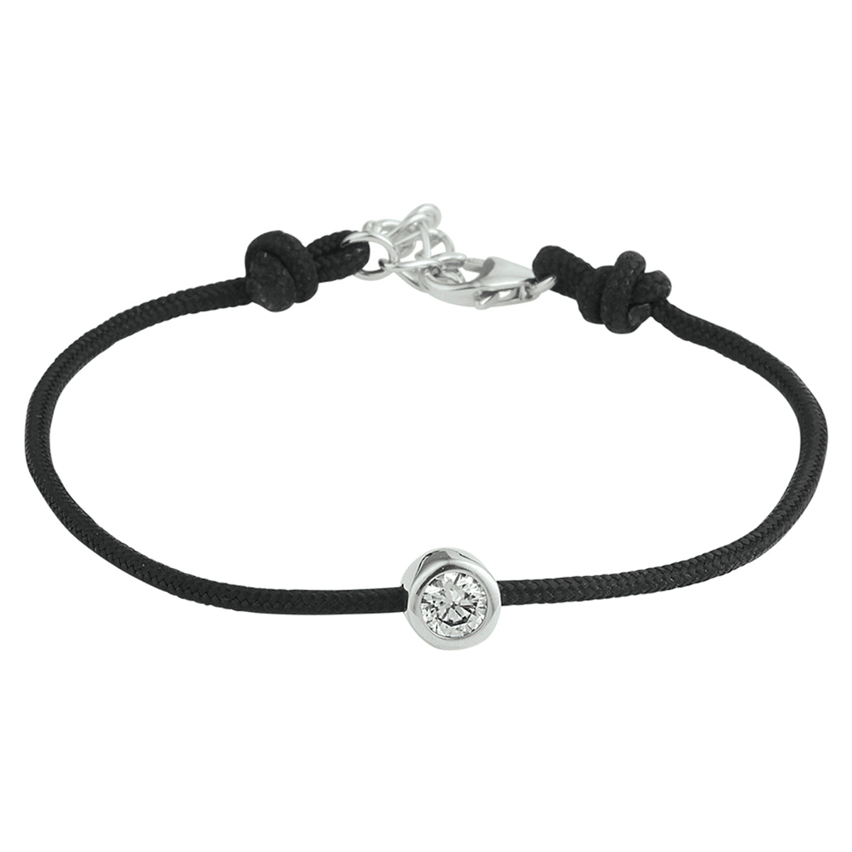 Armband Baumwolle rund Zirkonia 15,5 + 2,5 cm Silber rhodiniert mit Kautschuk/Nylon/Leder
