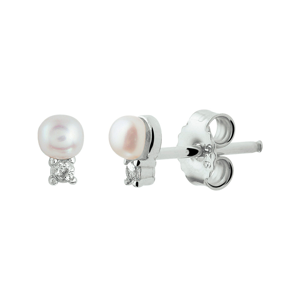 Ohrstecker Perle und Zirkonia Silber rhodiniert