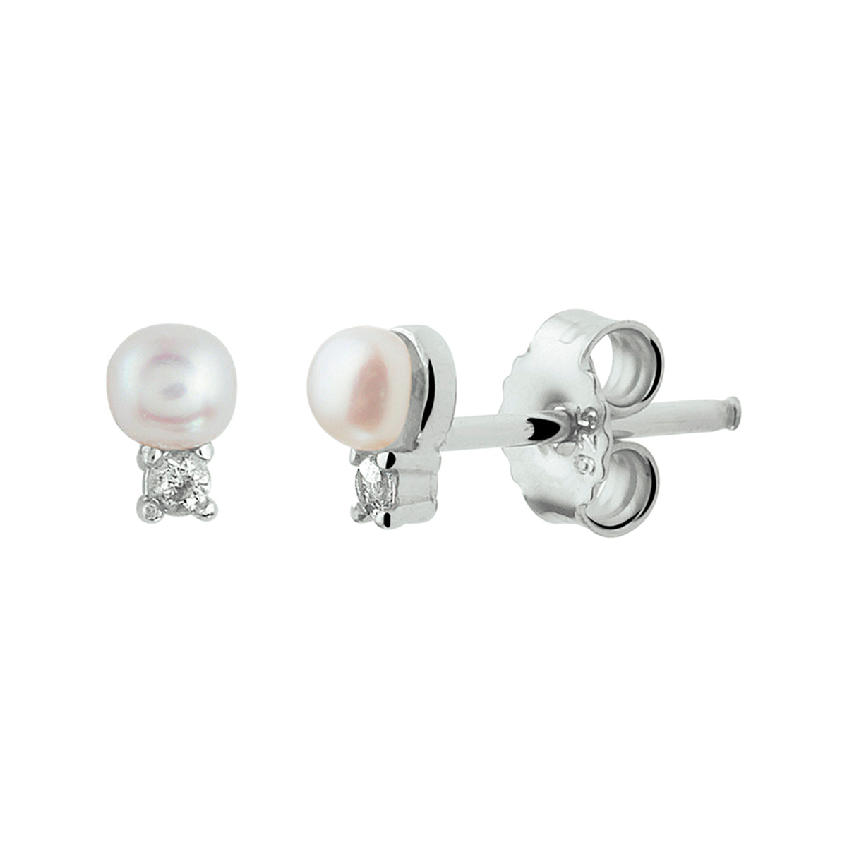 Ohrstecker Perle und Zirkonia Silber rhodiniert