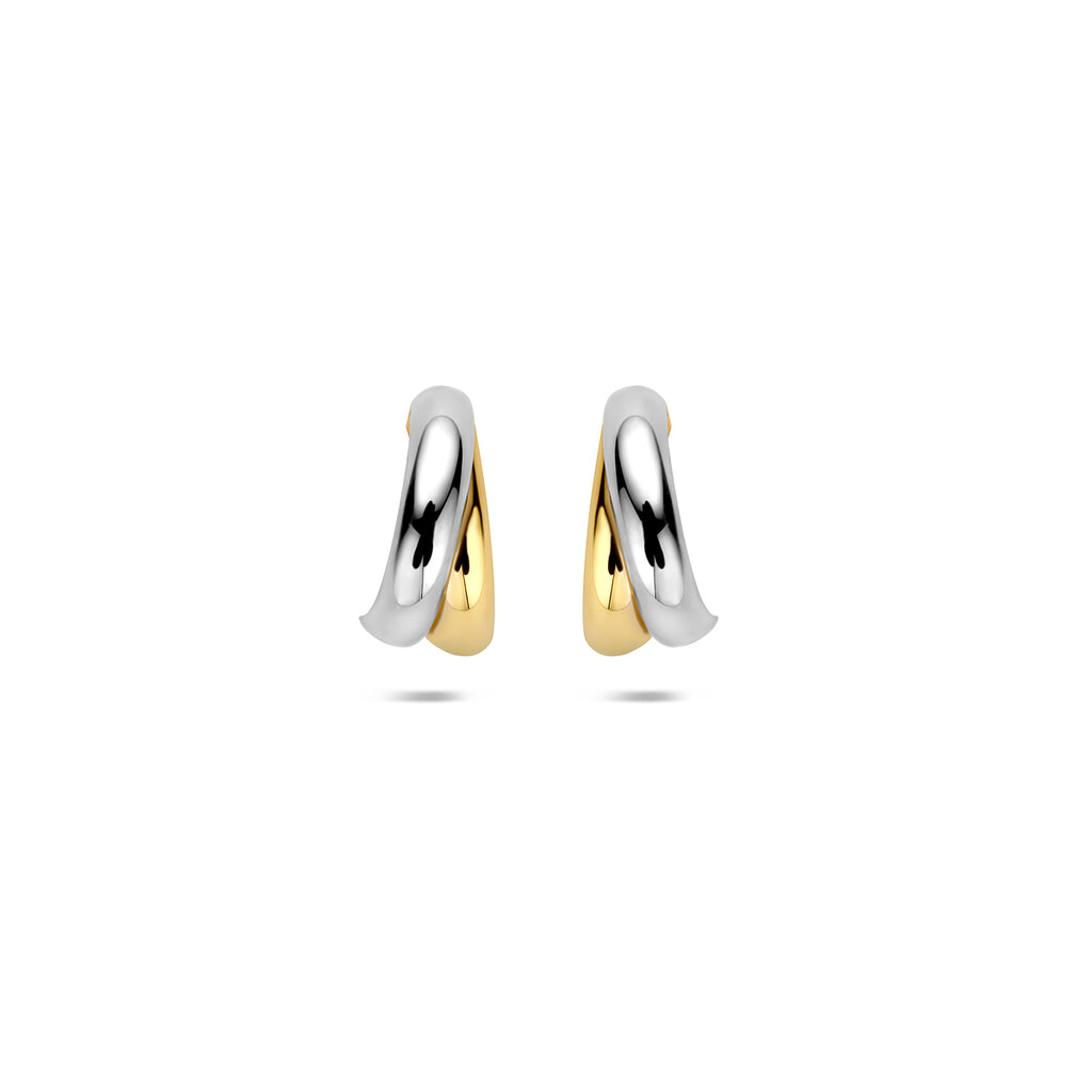 stekeroorringen 12 mm 14K bicolor goud geel/wit