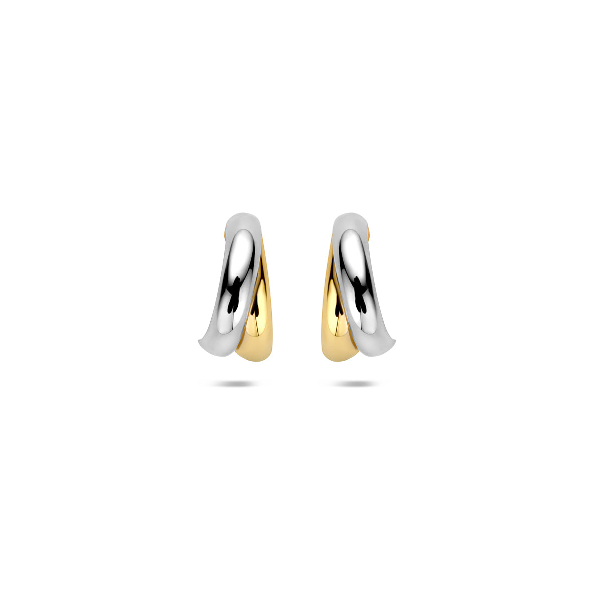 stekeroorringen 12 mm 14K bicolor goud geel/wit