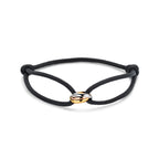 Armband Satin Schwarz Tricolor 13 - 26 cm 14K Gold mit Gummi/Nylon/Leder