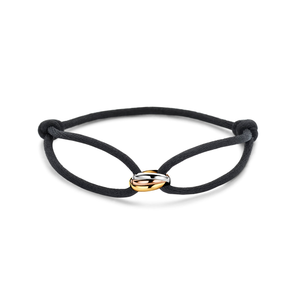 Armband Satin Schwarz Tricolor 13 - 26 cm 14K Gold mit Gummi/Nylon/Leder